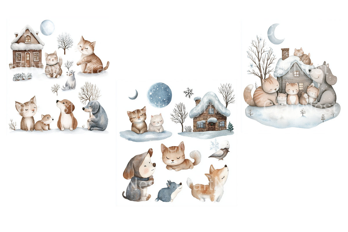 Winter Animals Cozy Home Clipart Bundle