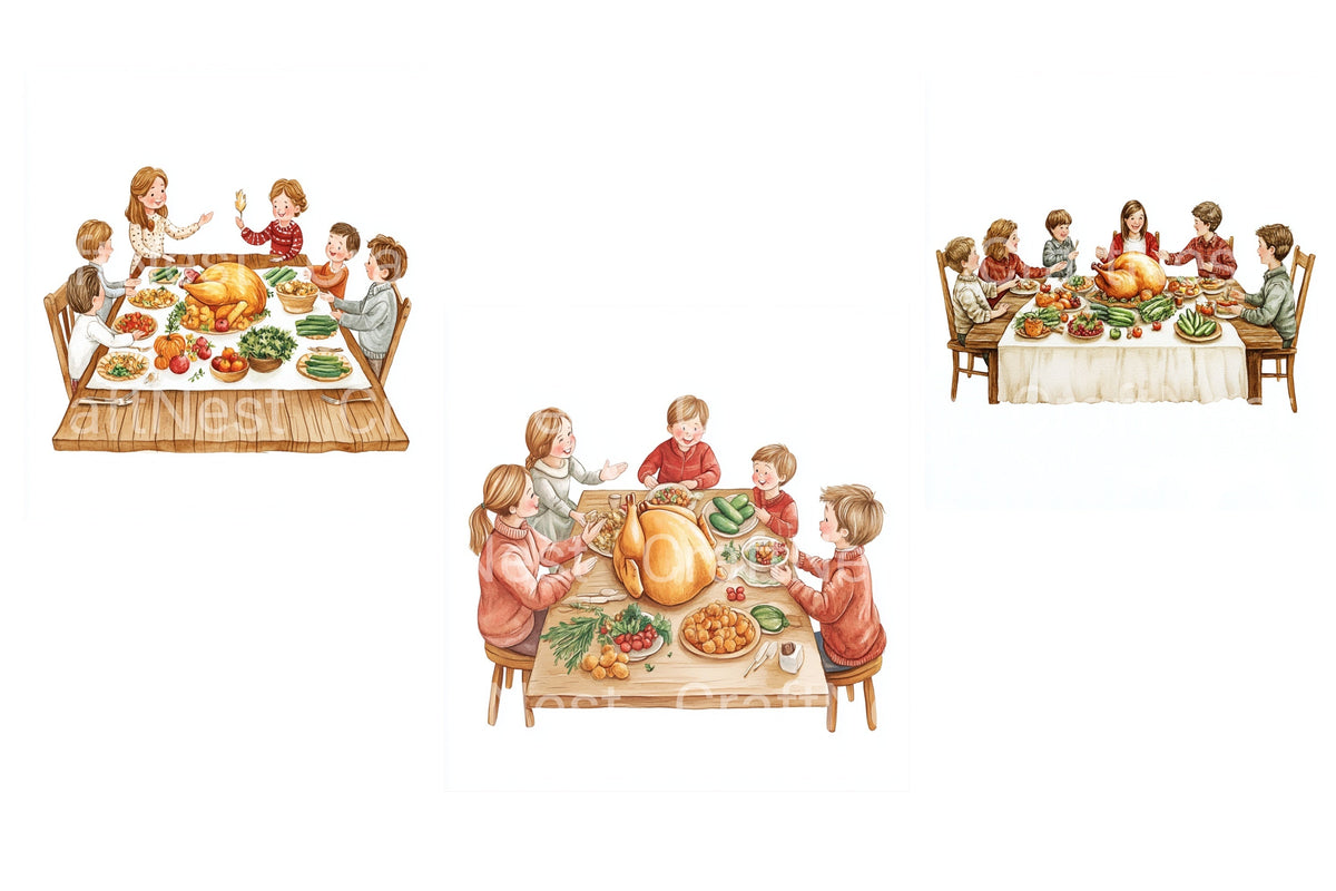 Thanksgiving Family Dinner Feast Clipart Bundle