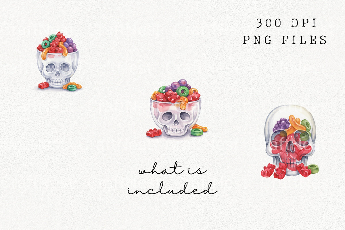 Skull Bowl With Gummy Candies Clipart Bundle
