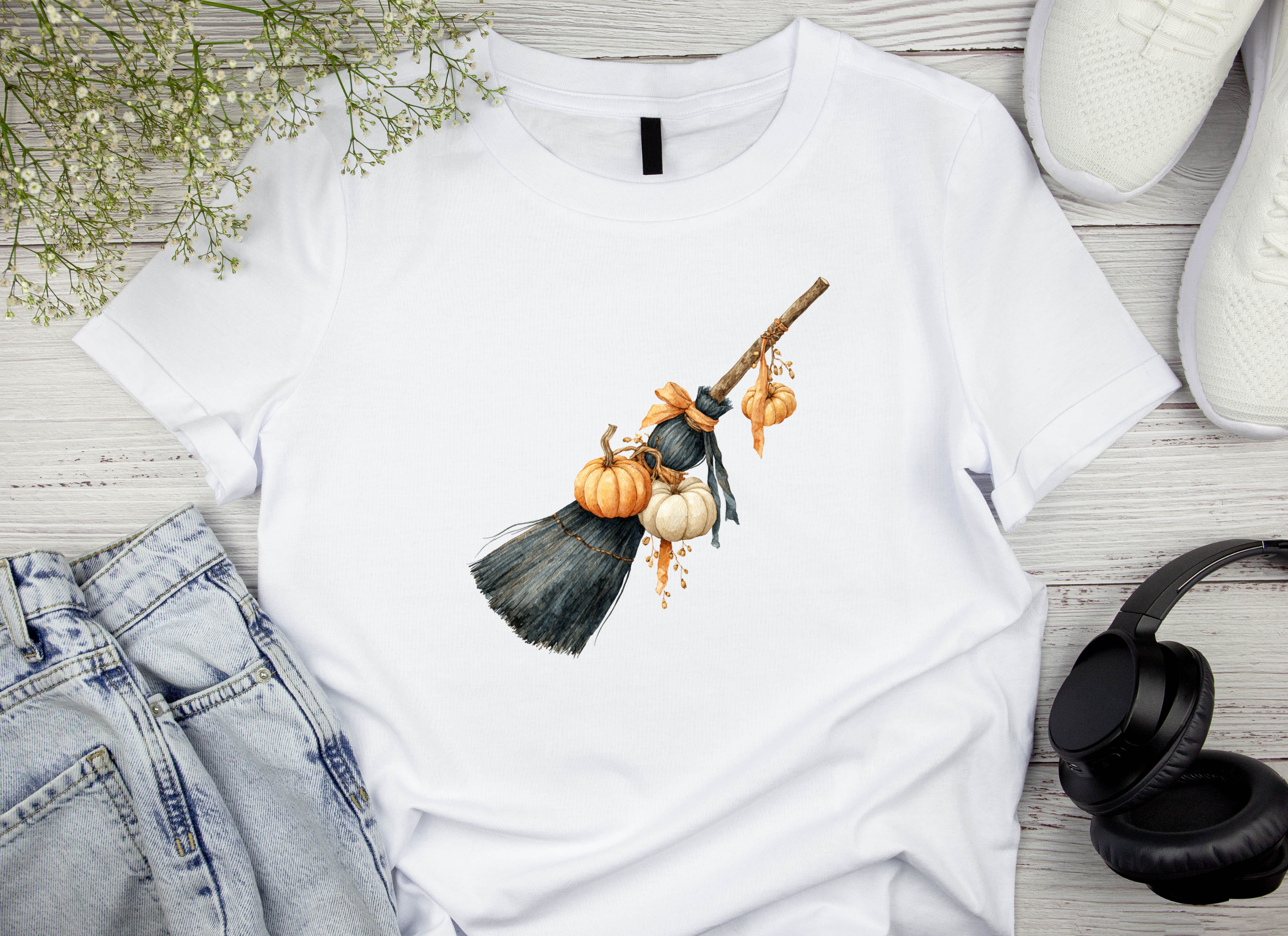 Autumn Witch Broom Clipart Bundle