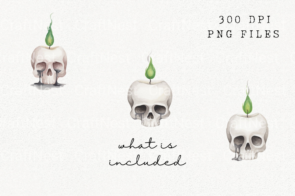 Skull Candle Halloween Decor Clipart Bundle
