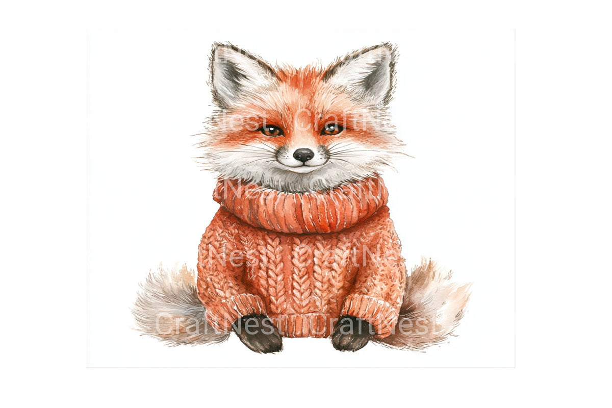 Cute Fox In Sweater Clipart Bundle