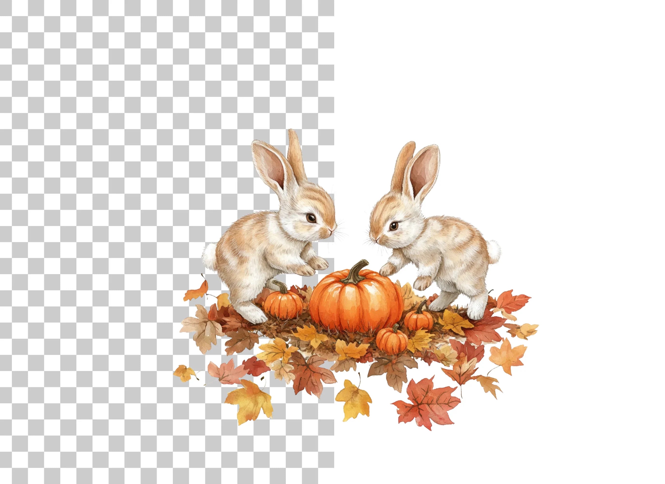 Autumn Bunnies and Pumpkins Clipart Bundle