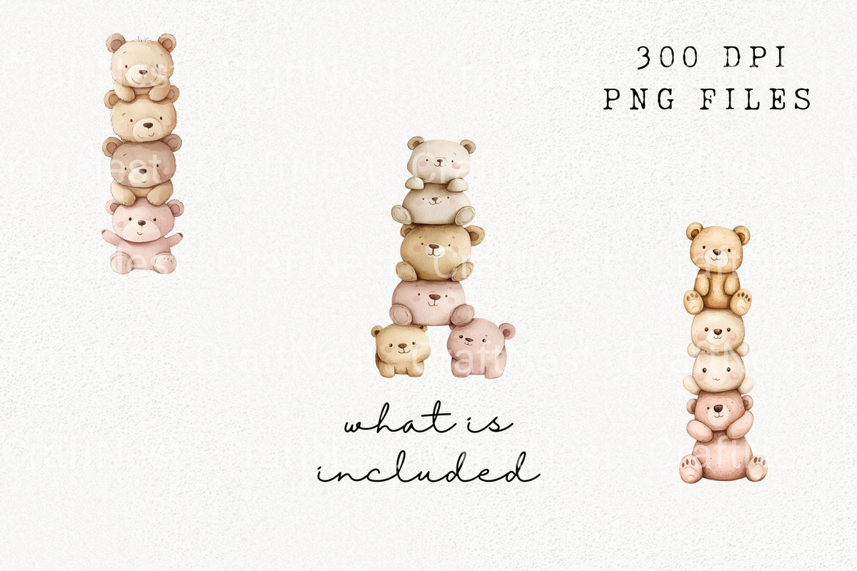 Cute Stacked Teddy Bears Clipart Bundle