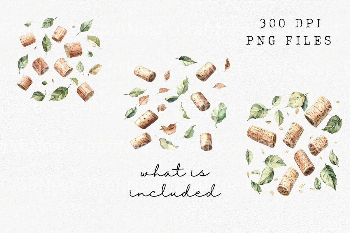Wine Cork Leaves Clipart Bundle