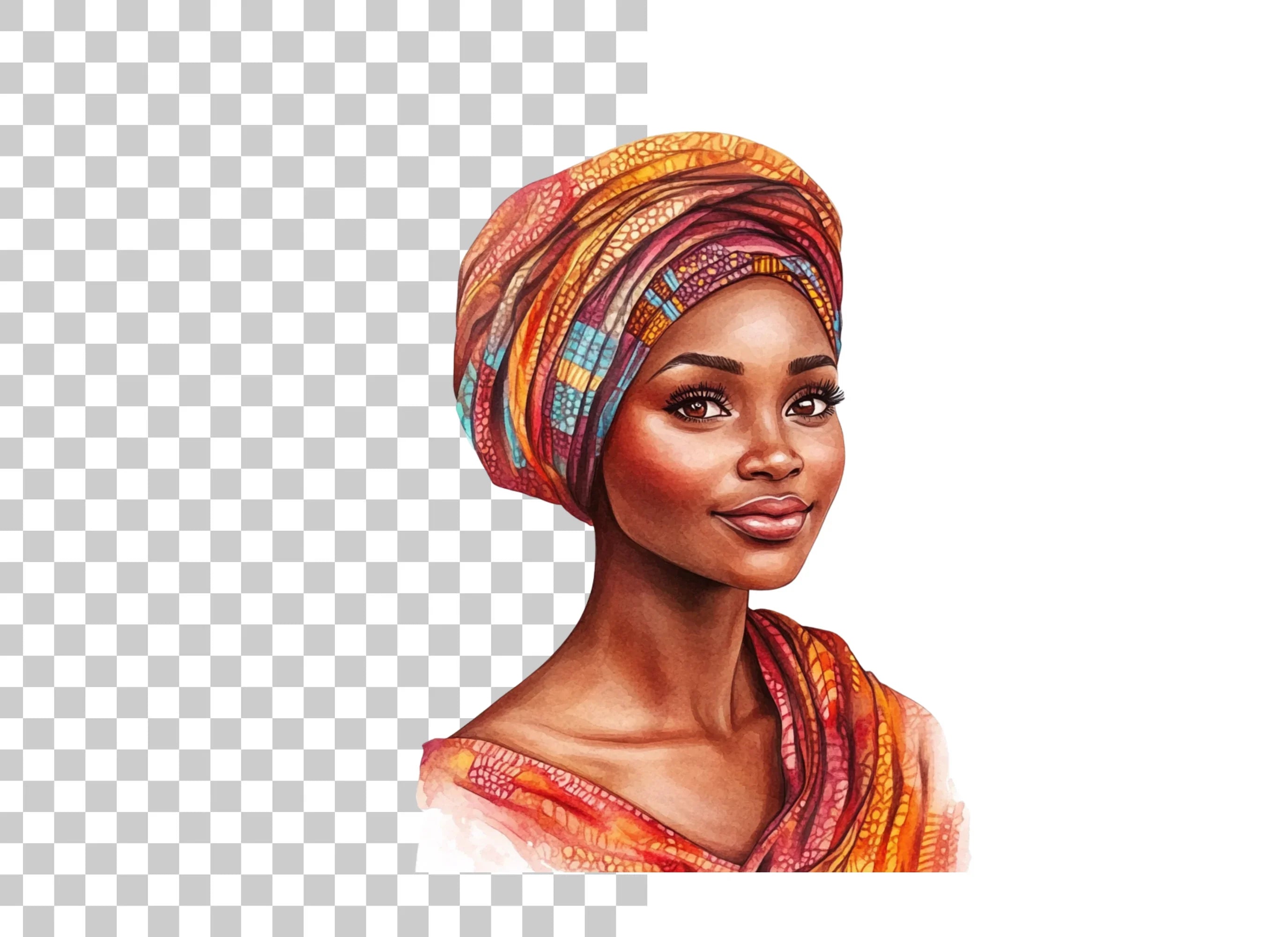 Beautiful African Woman Turban Clipart Bundle