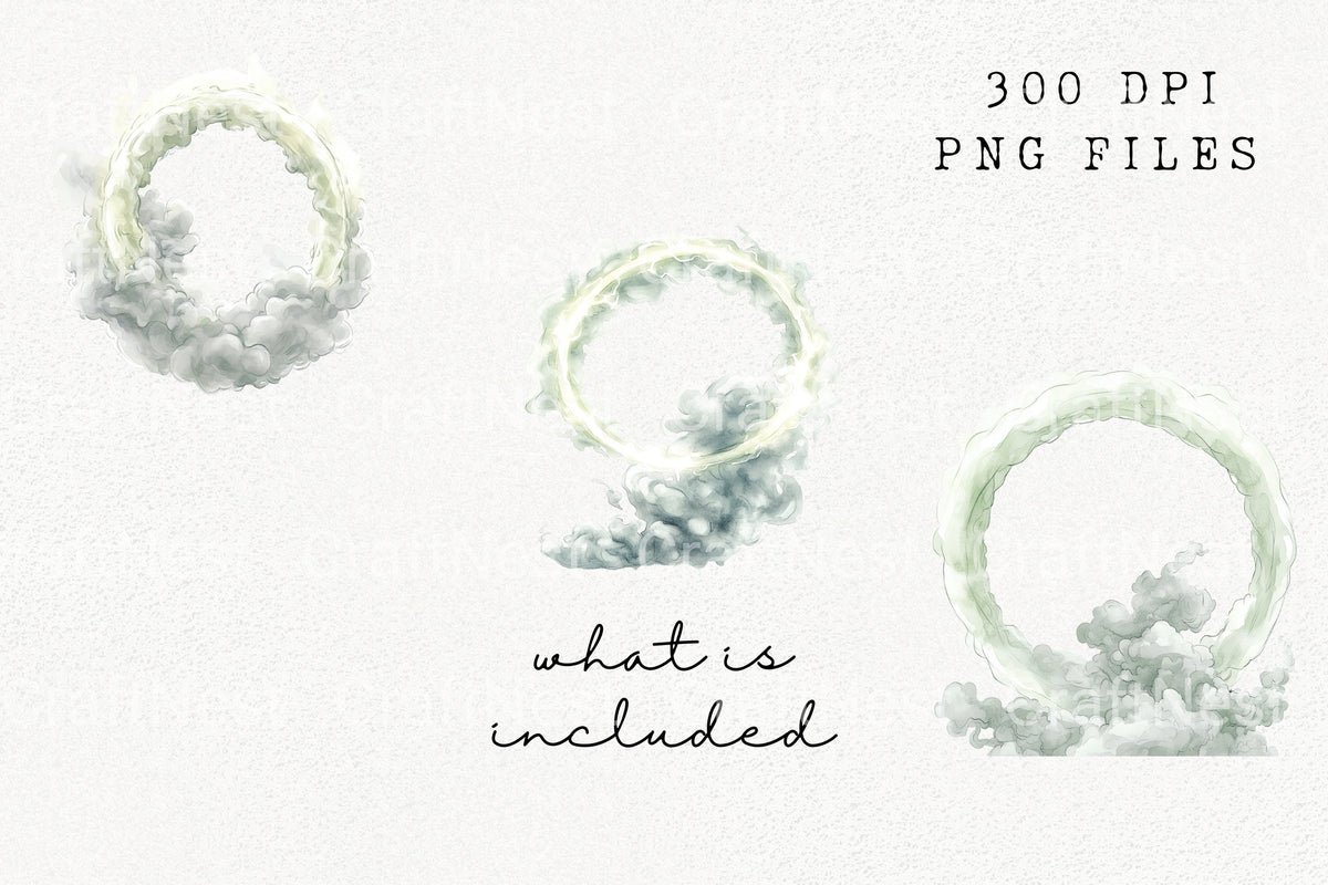 Smoky Green Rings Illustrations Clipart Bundle