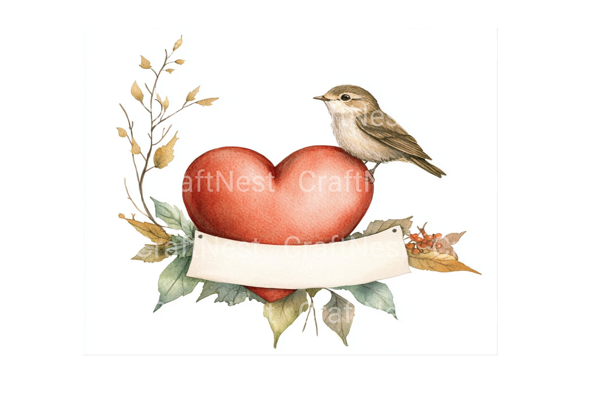 Autumn Hearts And Birds Banners Clipart Bundle