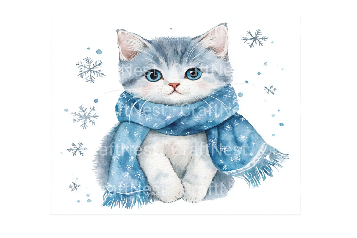 Winter Kitten With Scarf Designs Clipart Bundle
