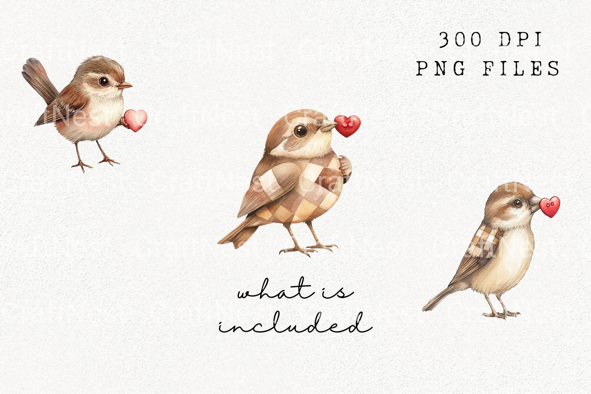 Sparrow With Red Heart Clipart Bundle