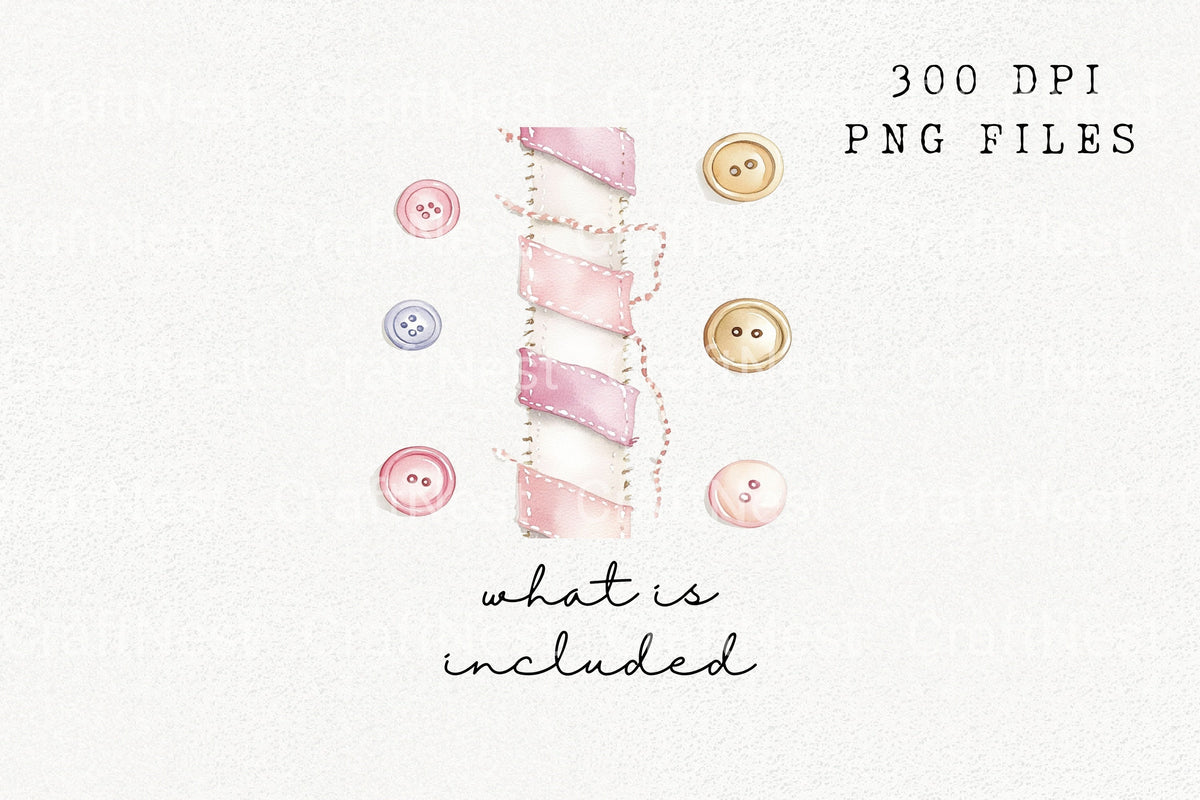 Pink Ribbons And Buttons Clipart Bundle