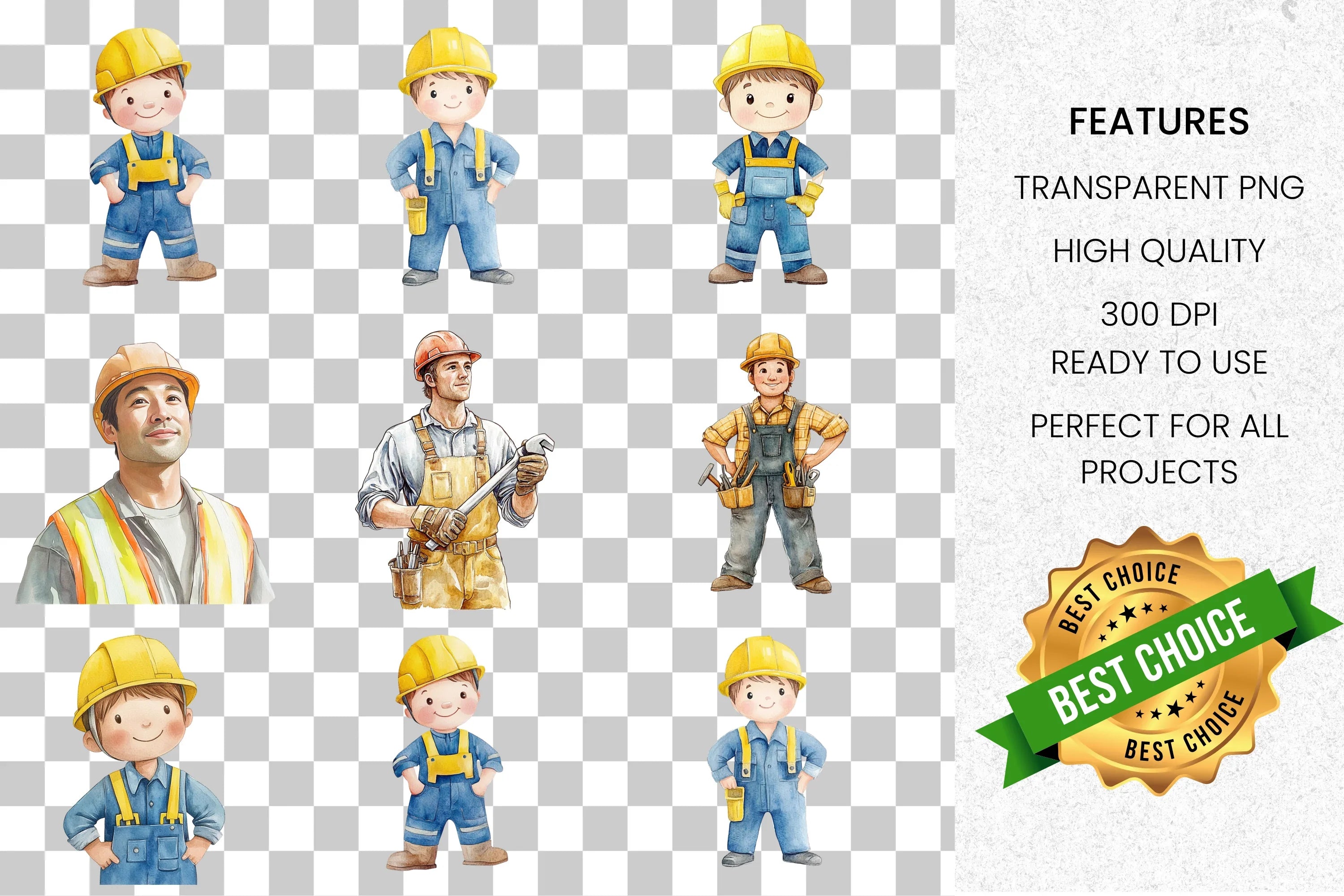 Cute Construction Worker Clipart Bundle