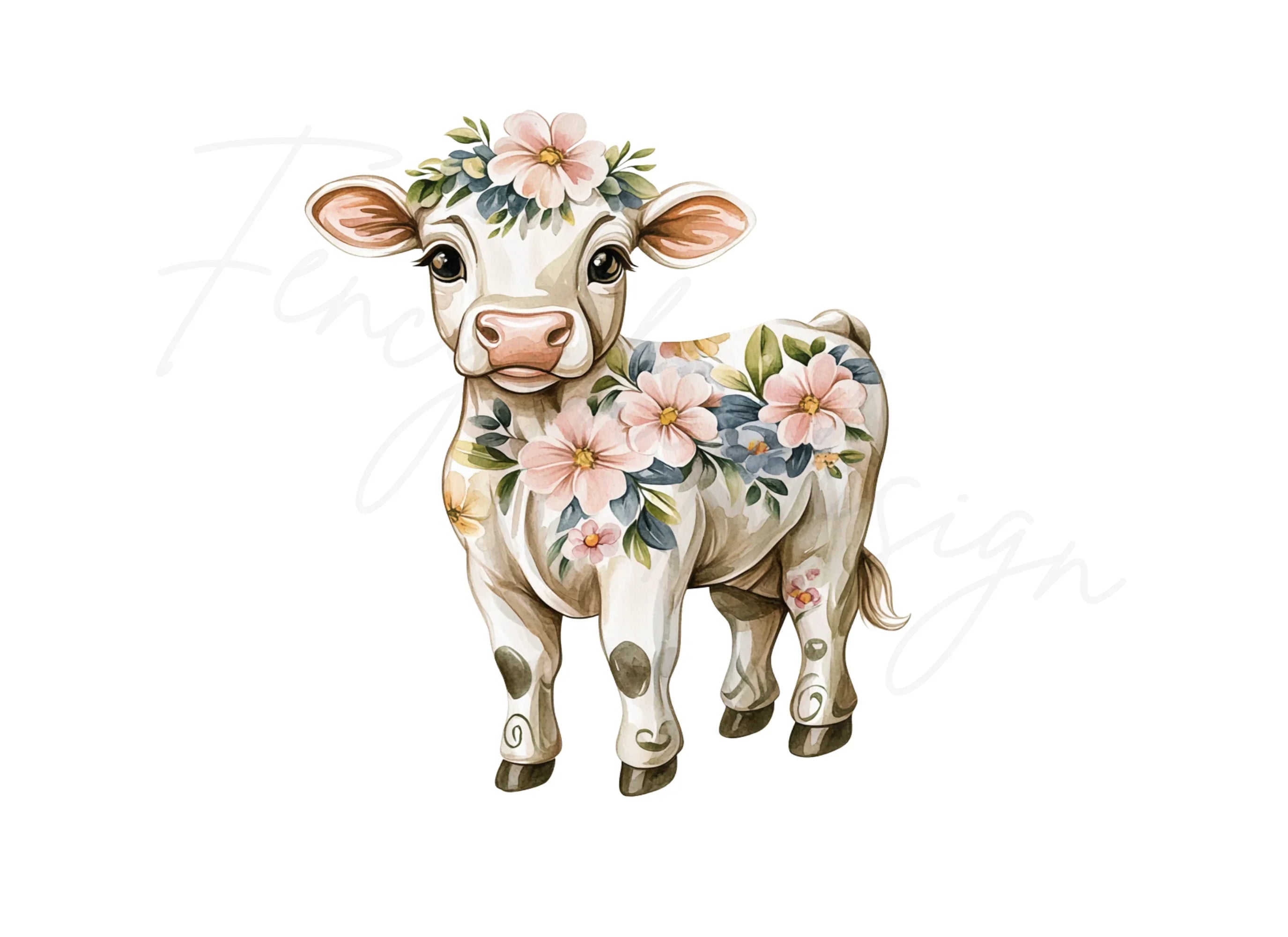 Cute Floral Calf Clipart Bundle