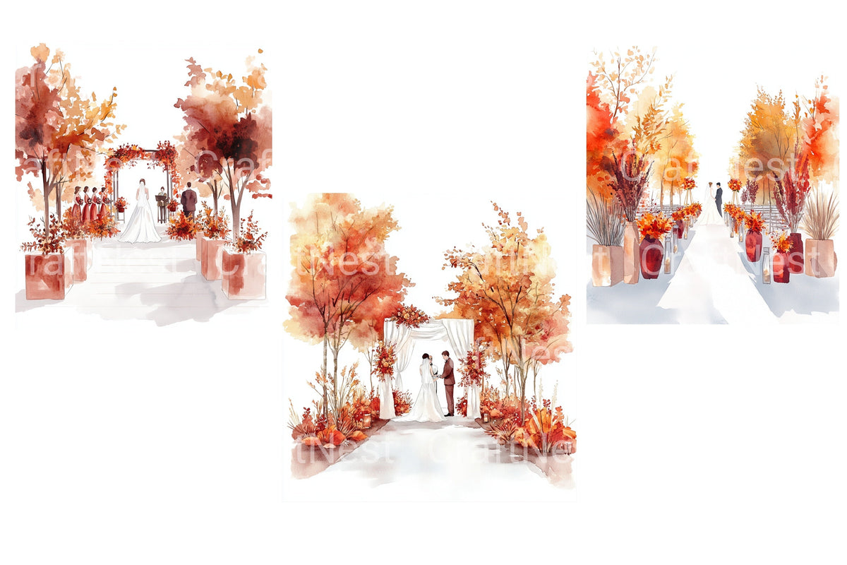 Autumn Wedding Scenery Clipart Bundle
