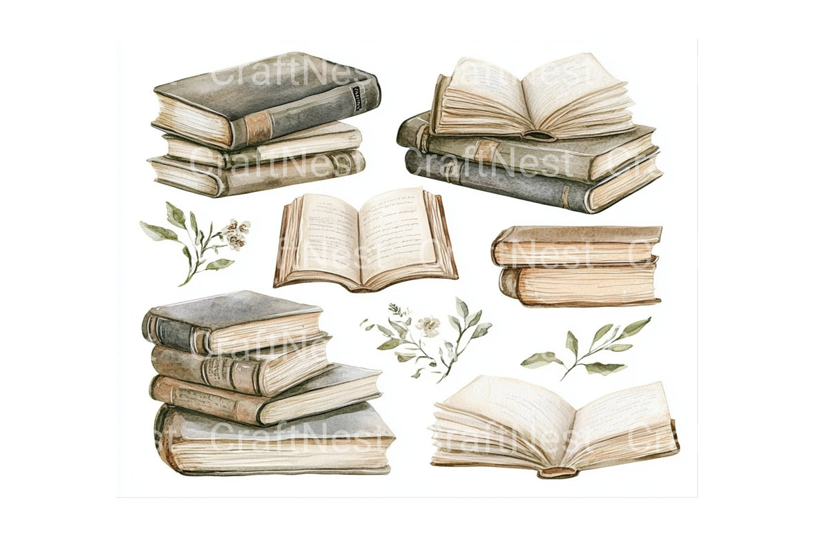 Vintage Stack Of Books Clipart Illustrations Planner