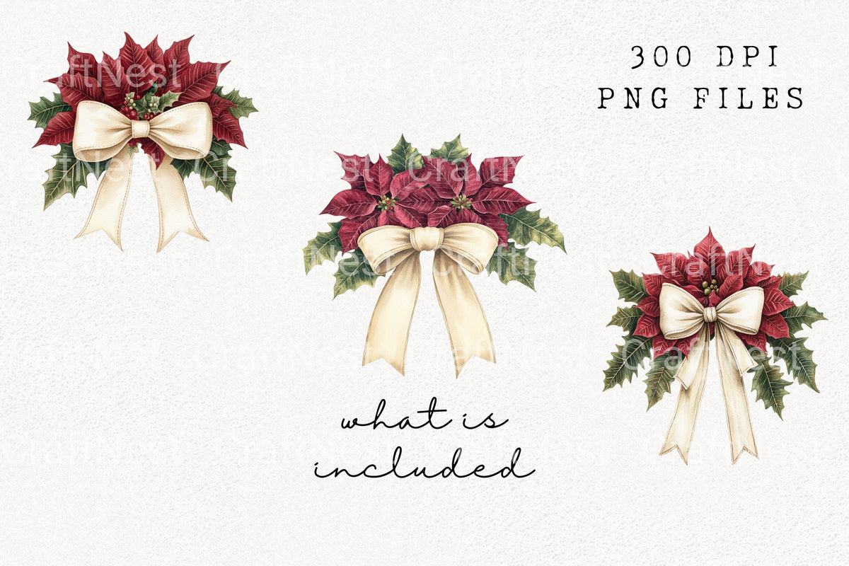 Poinsettia Bow Clipart Bundle