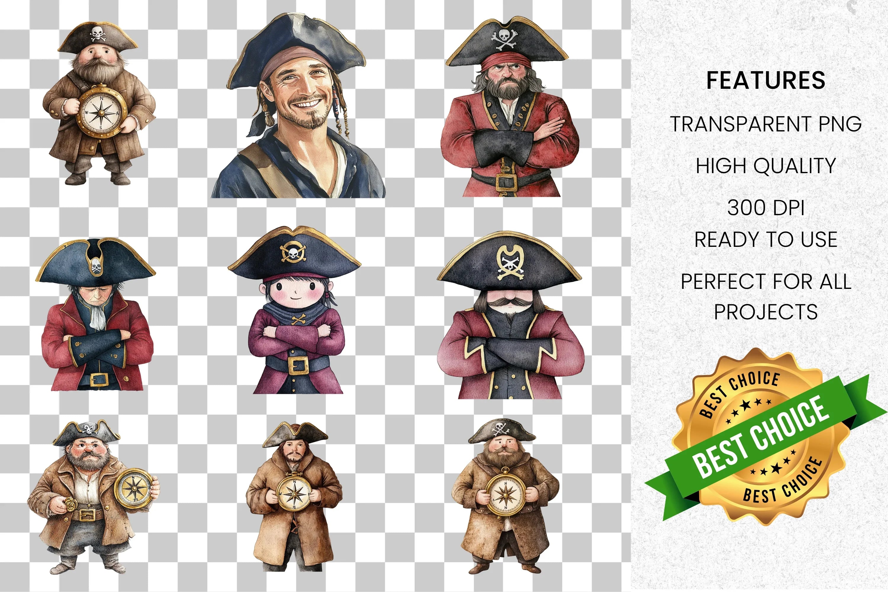 Adventure Pirate Character Clipart Bundle
