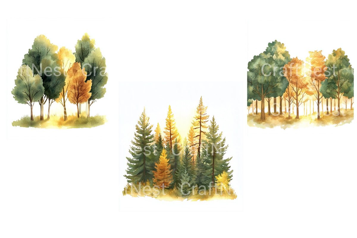 Autumn Forest Landscape Clipart Bundle