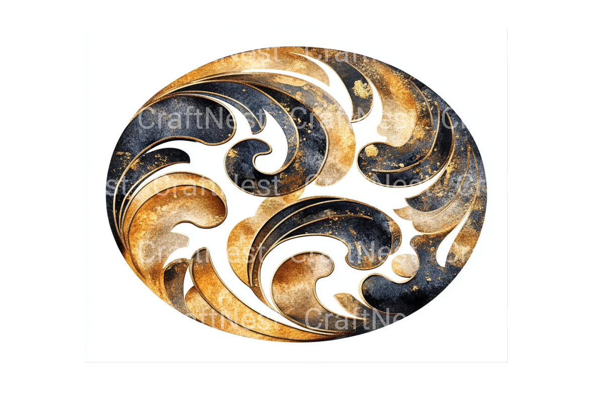 Elegant Gold Swirls Artwork Clipart Bundle