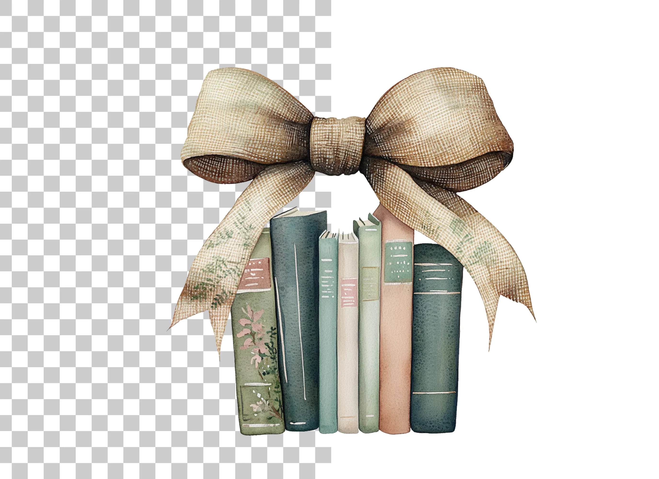 Vintage Books with Burlap Bow Clipart Bundle