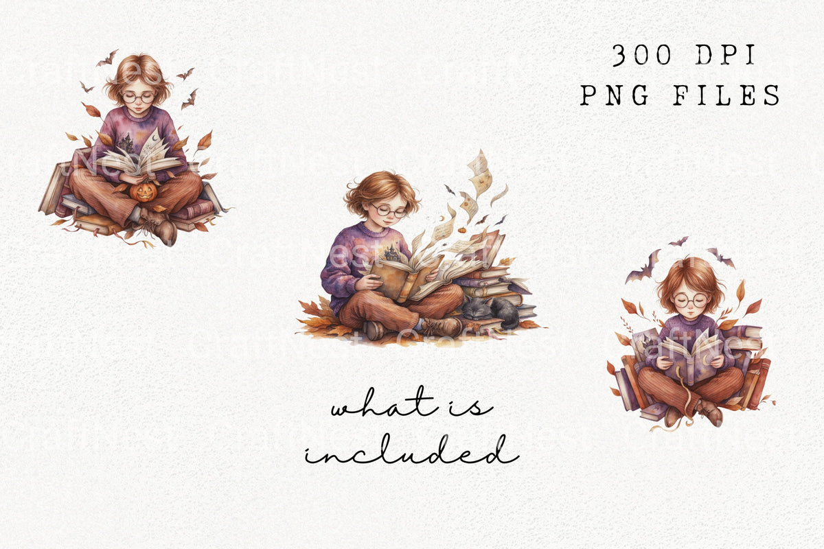 Magical Girl Reading Books Clipart Planner