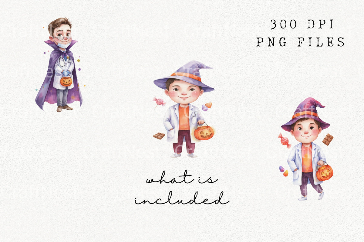 Boy Witch With Halloween Candy Clipart Bundle