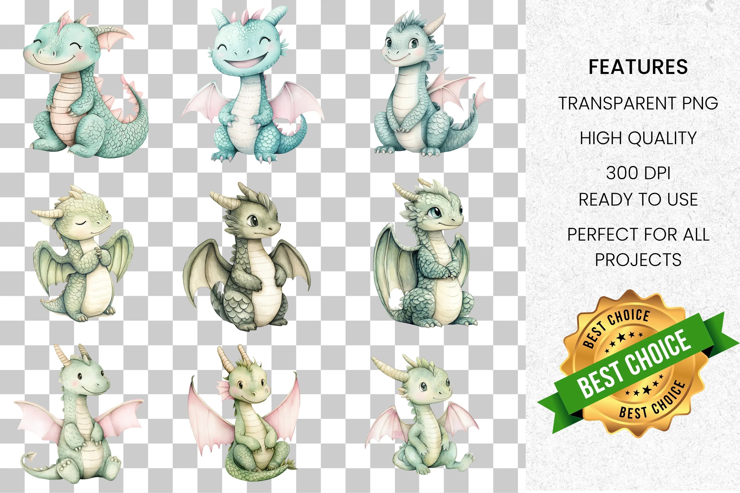 Adorable Baby Dragon Clipart Bundle