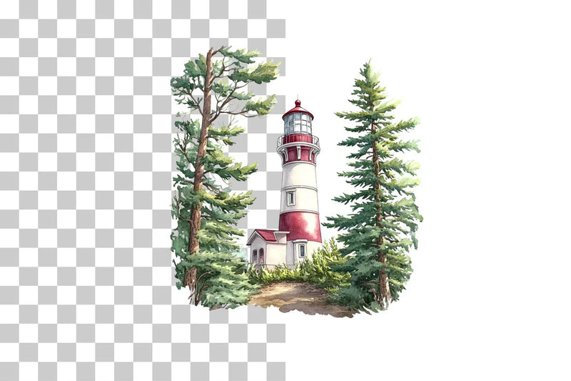 Lighthouse with Coastal Tree Frame Clipart Bundle - CraftNest - Digital Crafting and Art