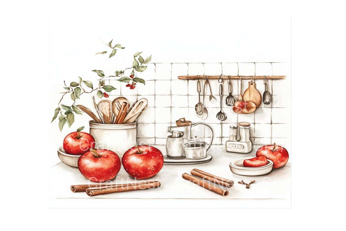 Autumn Apple Kitchen Decor Clipart Bundle