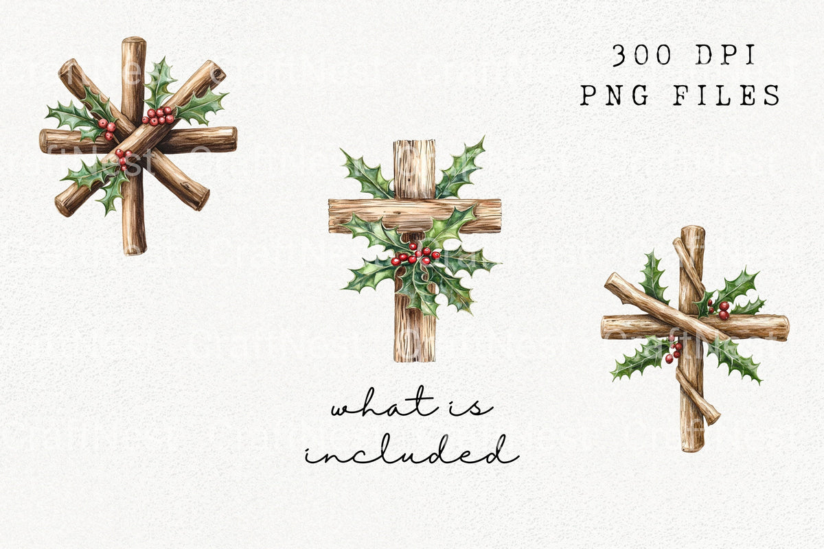 Holly Wood Cross Clipart Bundle