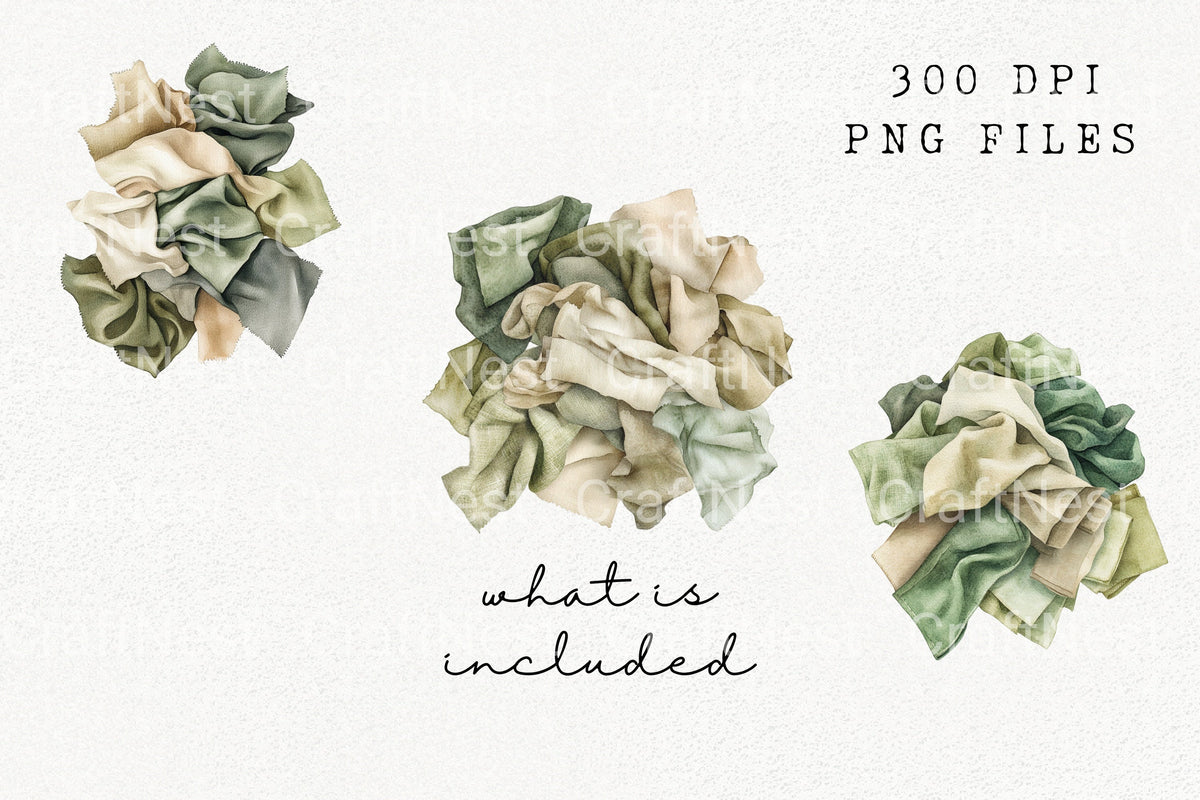 Crumpled Green And Beige Fabric Clipart Bundle