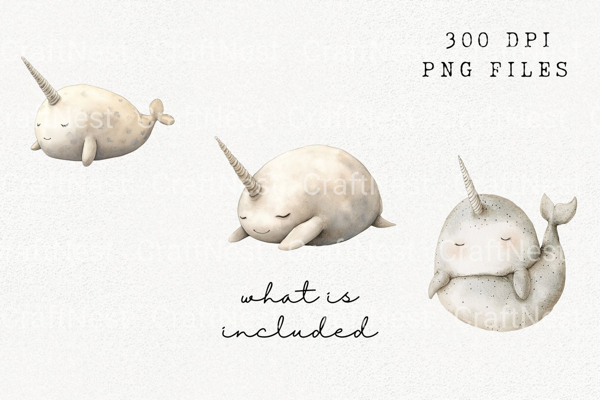 Sleeping Narwhal Cute Illustrations Clipart Bundle