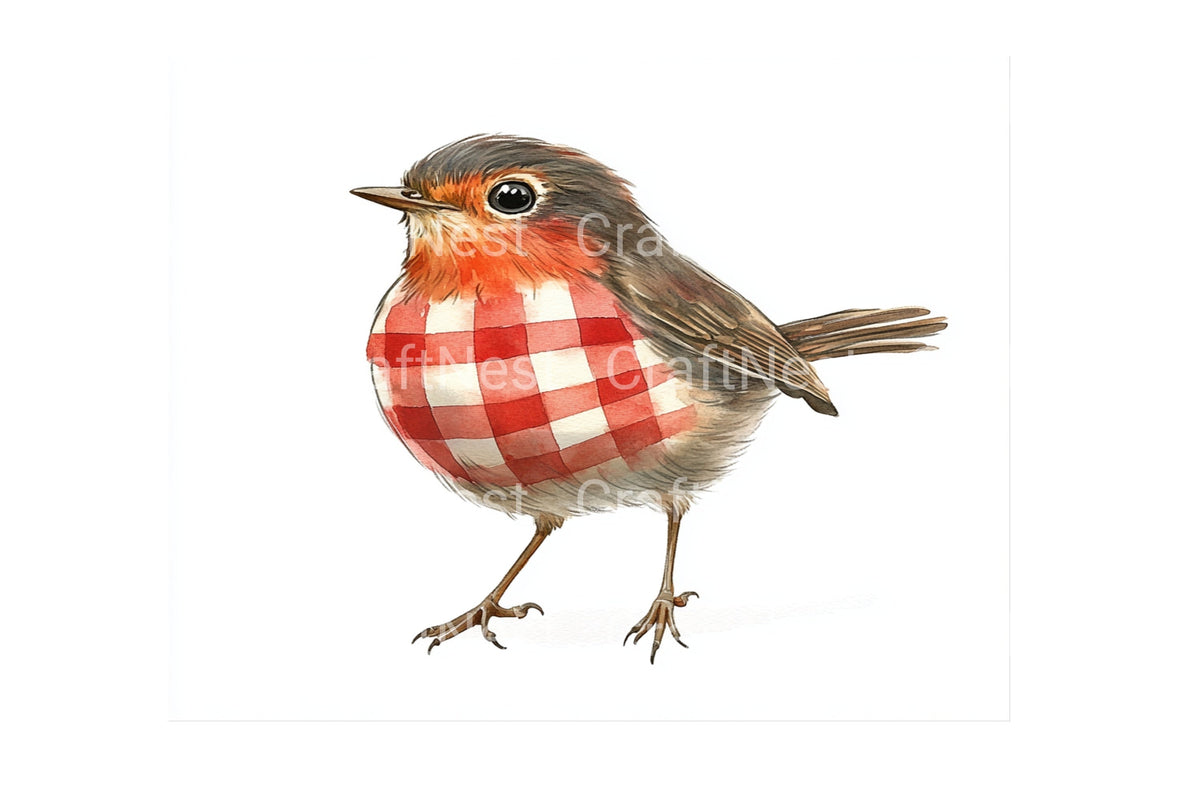 Gingham Patterned Birds Clipart Bundle