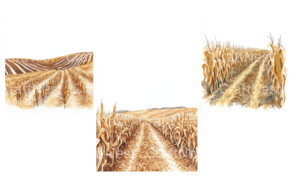 Autumn Corn Fields Landscape Clipart Bundle