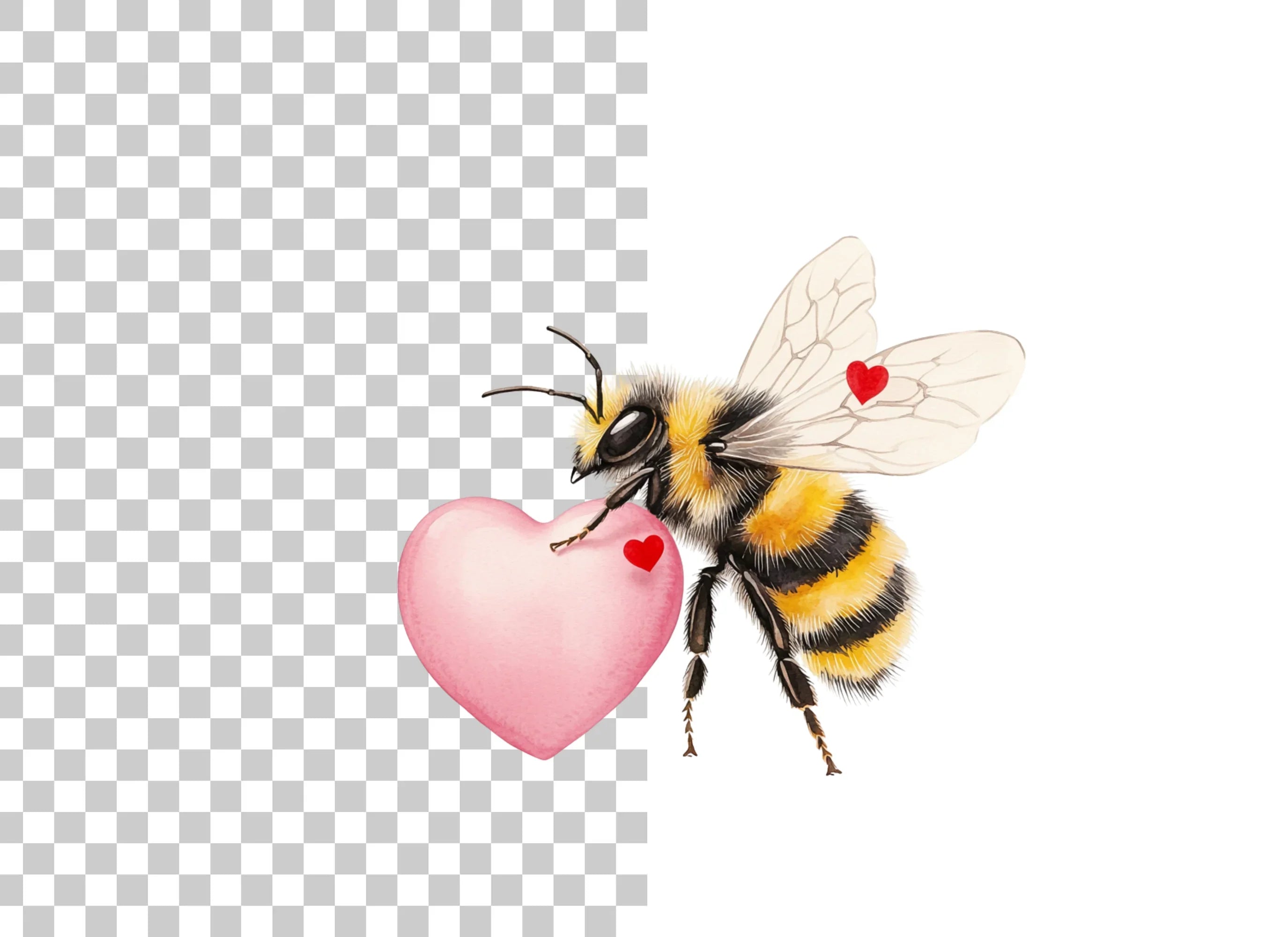 Cute Bumble Bees with Pink Hearts Clipart Bundle