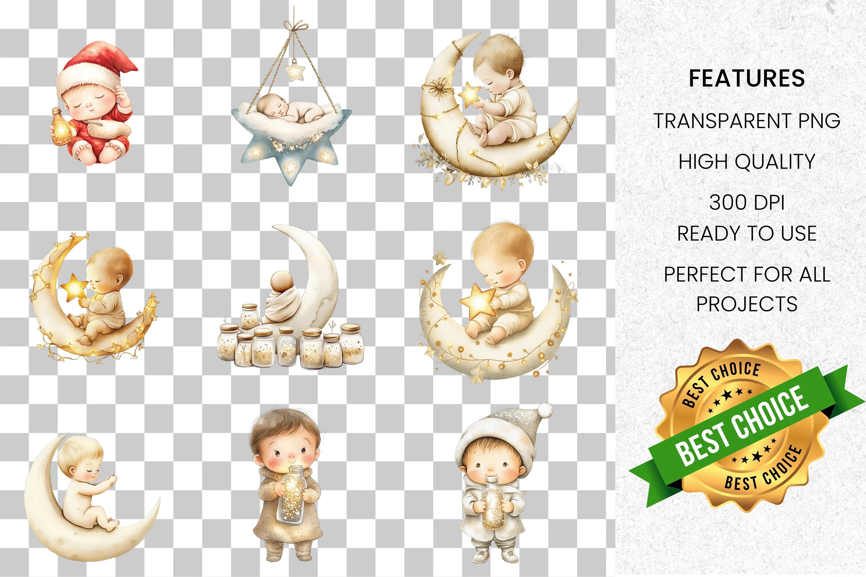 Sweet Babies and Moon Clipart Bundle