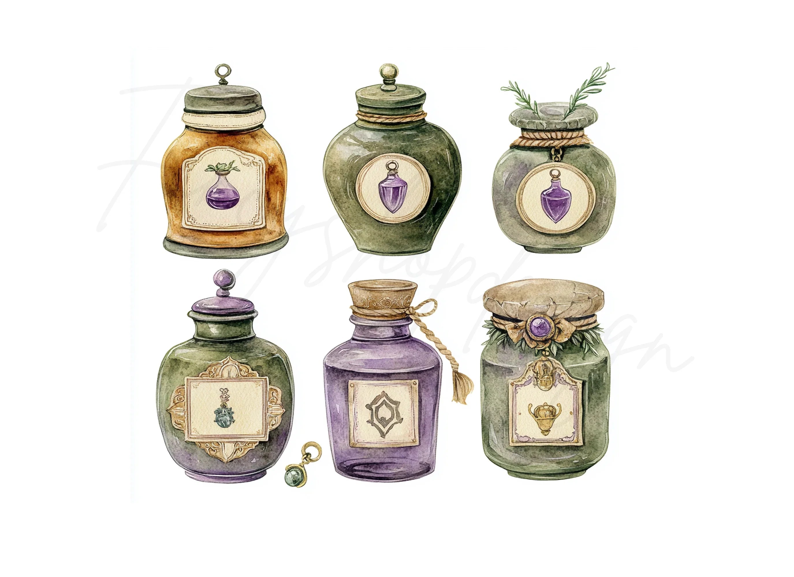 Vintage Potion Bottles Clipart Bundle
