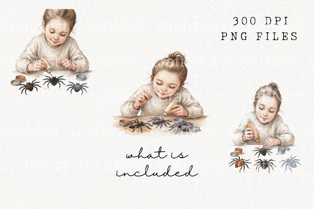 Kids Glitter Spider Craft Designs Clipart Bundle