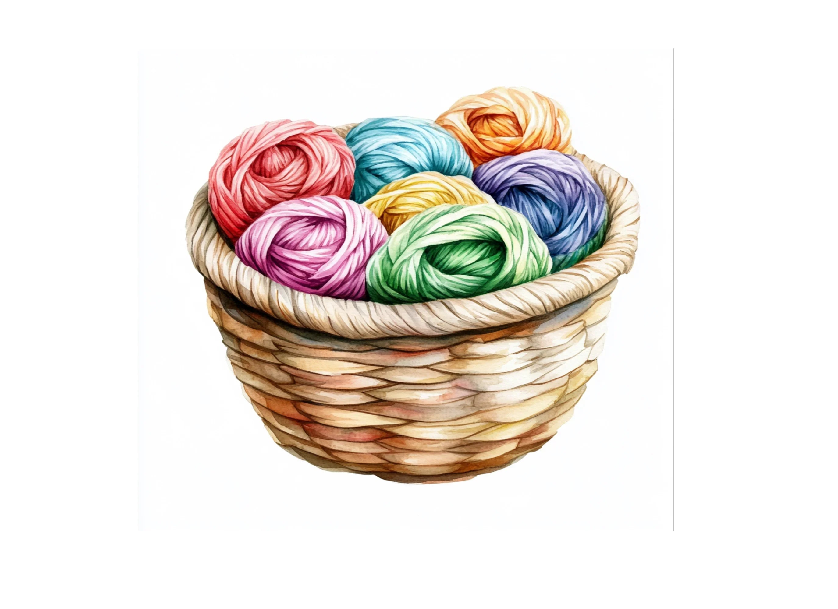 Colorful Yarn Balls in Baskets Clipart Bundle