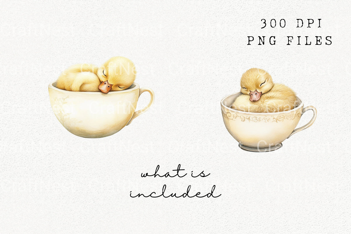 Sleeping Ducklings In Teacups Clipart Bundle