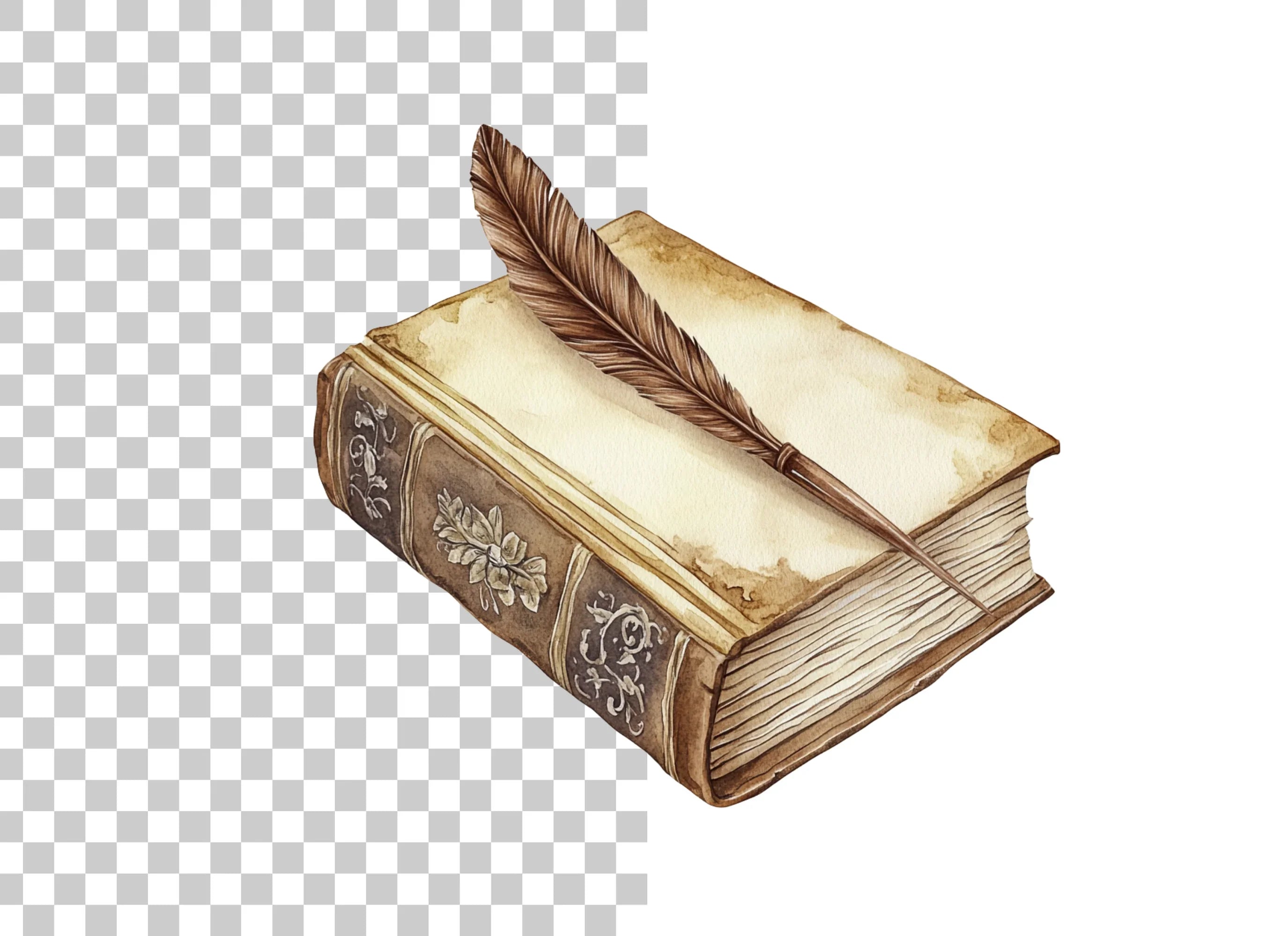 Vintage Books and Quill Pen Clipart Bundle
