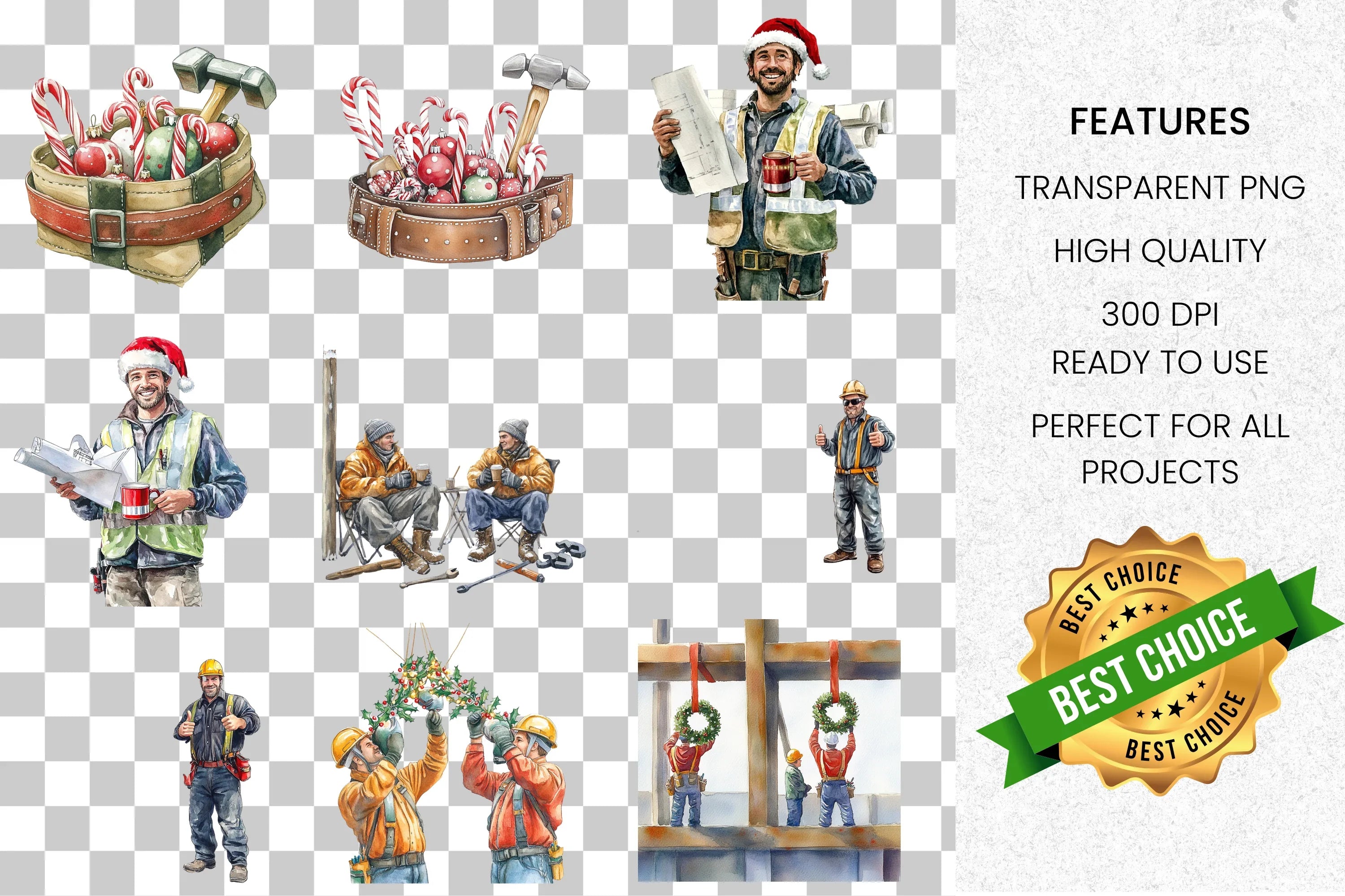 Christmas Construction Worker Clipart Bundle