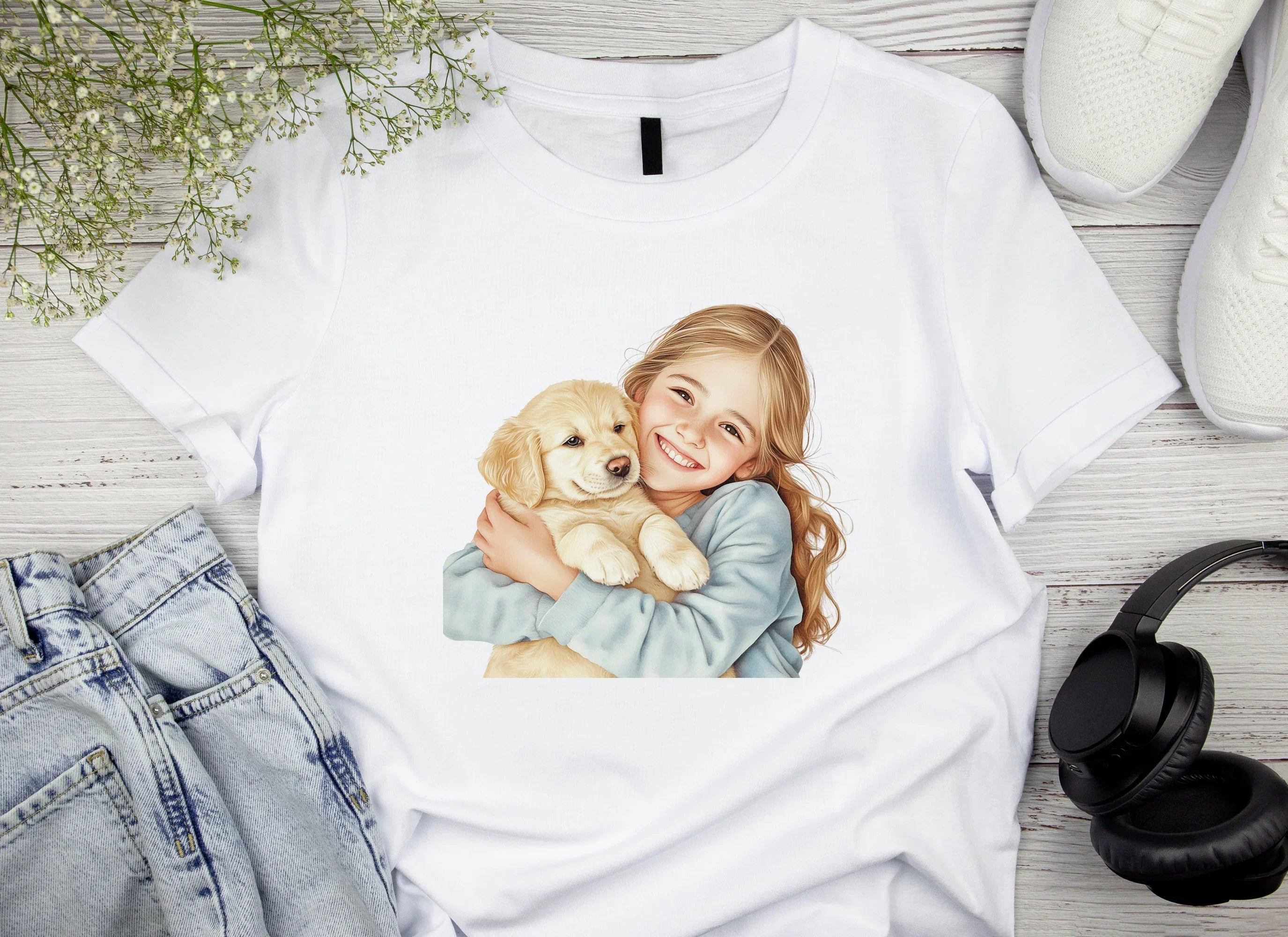 Cute Girl with Puppy Clipart Bundle - CraftNest - Digital Crafting and Art