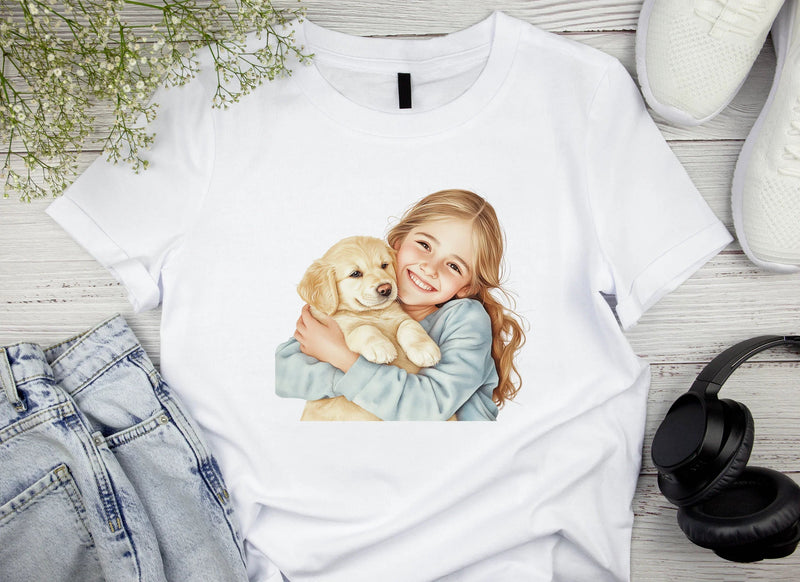 Cute Girl with Puppy Clipart Bundle - CraftNest - Digital Crafting and Art