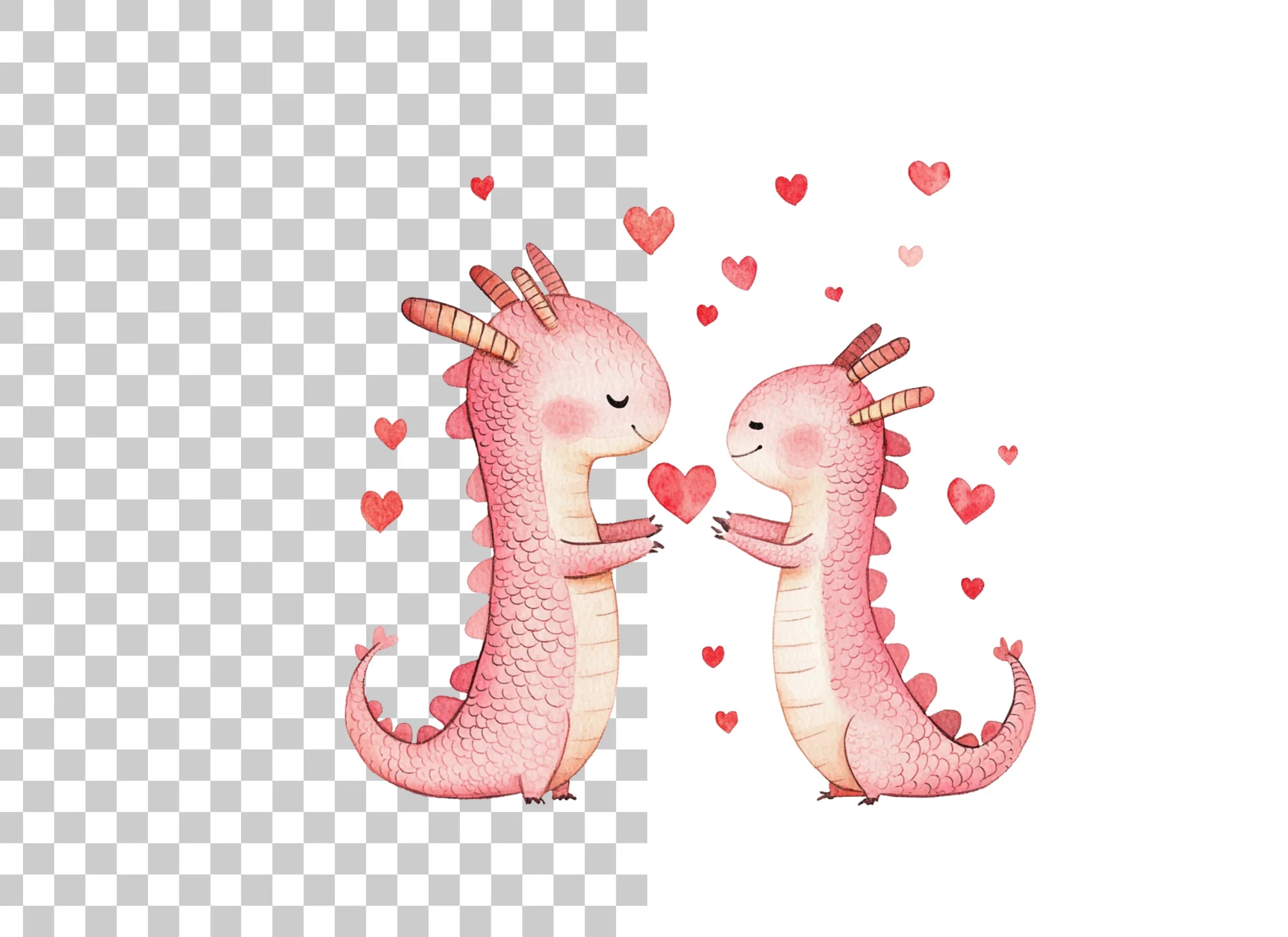 Cute Dragon Couple Love Clipart Bundle
