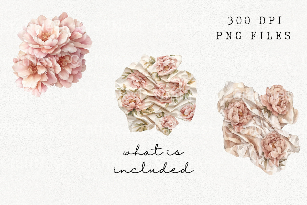 Peony Fabric Texture Clipart Bundle