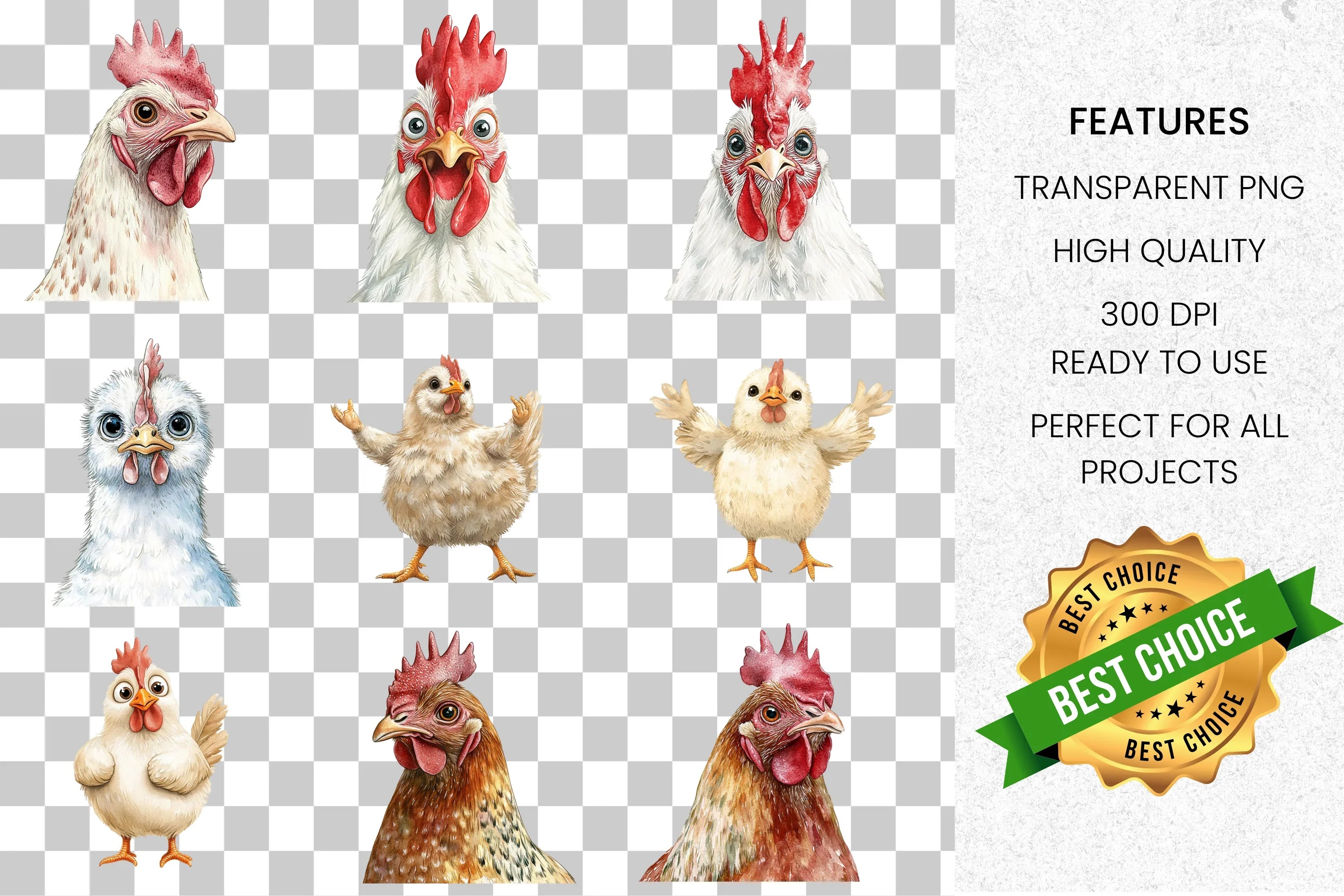 Charming Farm Chicken Clipart Bundle