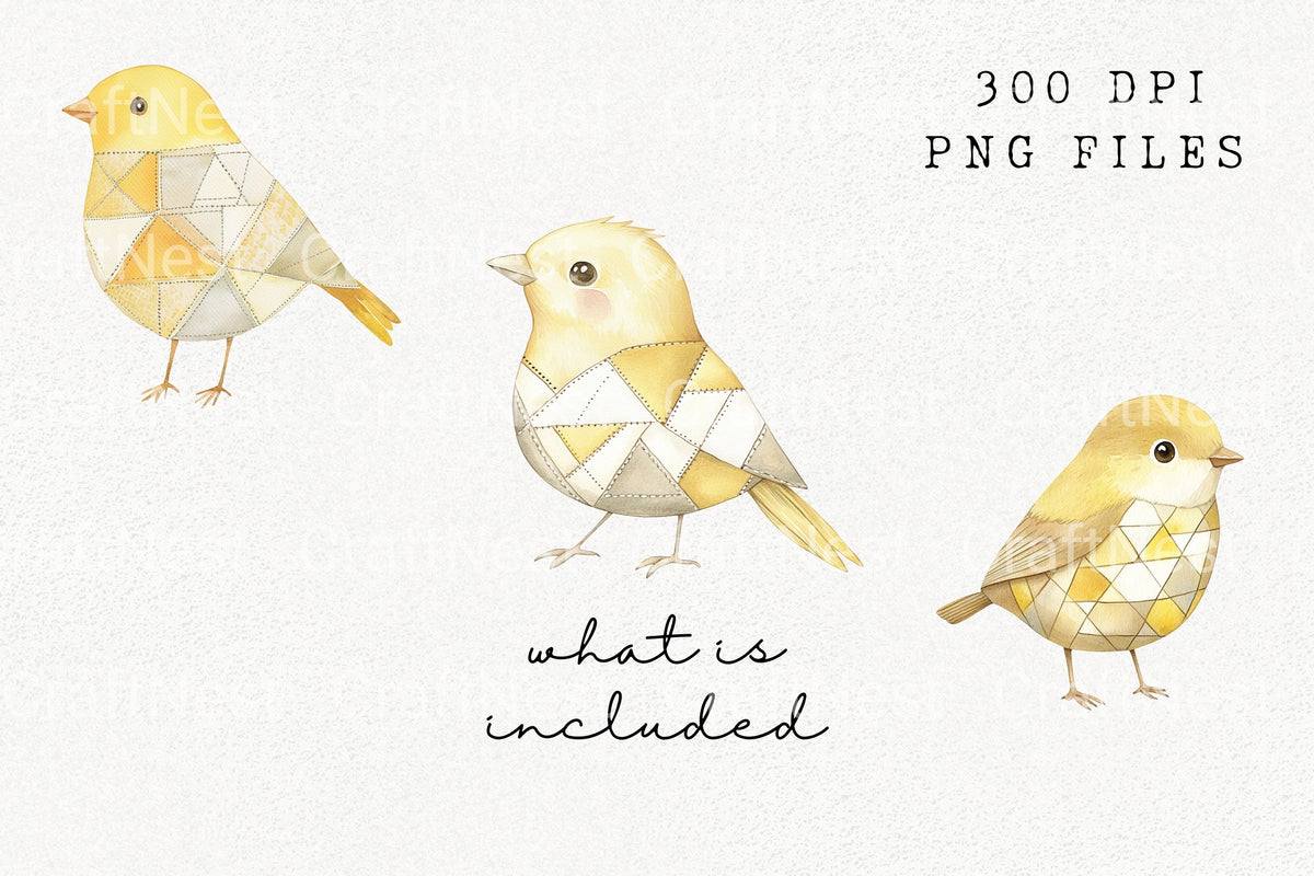 Geometric Yellow Bird Clipart Bundle