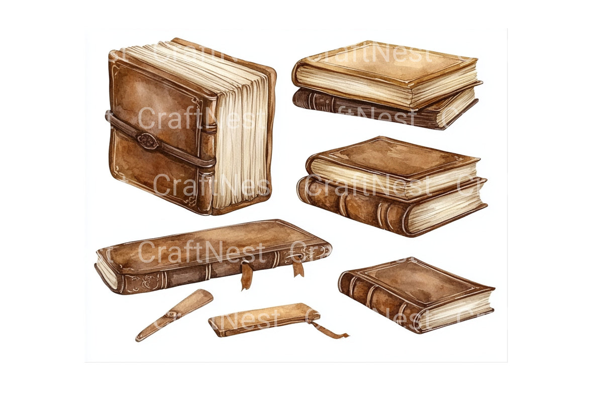 Vintage Books Watercolor Clipart Edition Planner