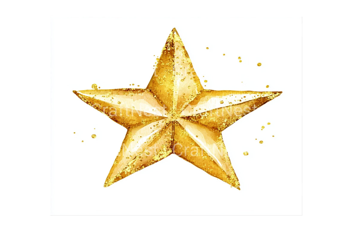 Golden Glitter Stars Clipart Bundle